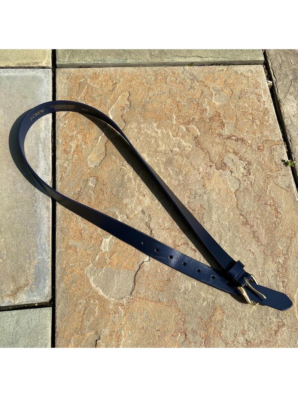 Navy Leather Belt w/ Gold Buckle